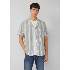 Kép 7/8 - Resort fit: short-sleeved shirt with textured stripes and breast pocket