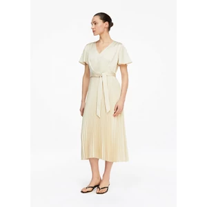 Kép 1/7 - Satin dress with flowing sleeves and pleated skirt