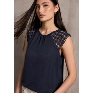 Kép 1/6 - Póló - linen look top w. lace shoulde 2506