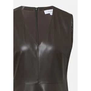 Kép 8/8 - Ruha -  Leather-look midi dress with a deep V-neckline 2510