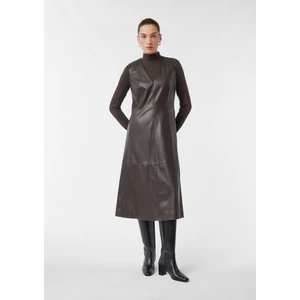 Kép 1/8 - Ruha -  Leather-look midi dress with a deep V-neckline 2510