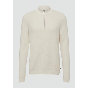 Kép 4/6 - Pulóver -  Cotton sweater with structure and troyer collar  - Beige | s.Oliver 2510