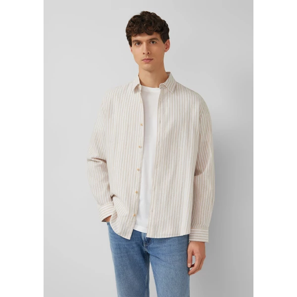 Regular fit: linen blend shirt with stripes