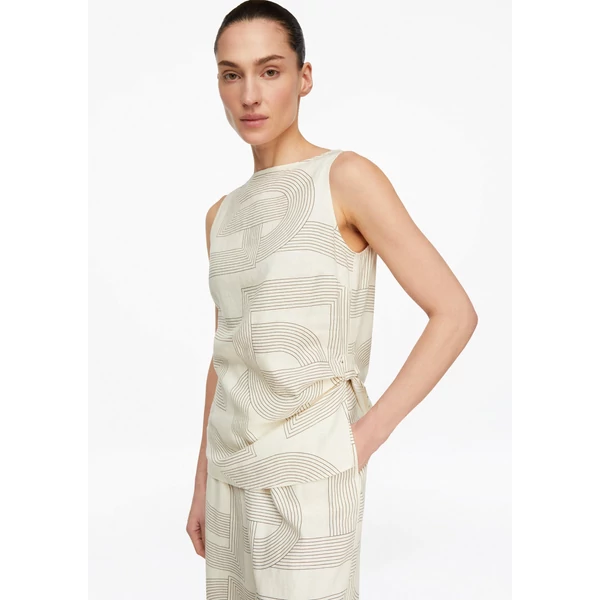 Linen-blend top with zipper and gathered detail
