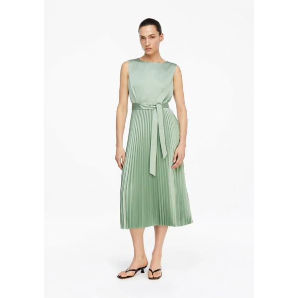 Satin dress with pleated skirt