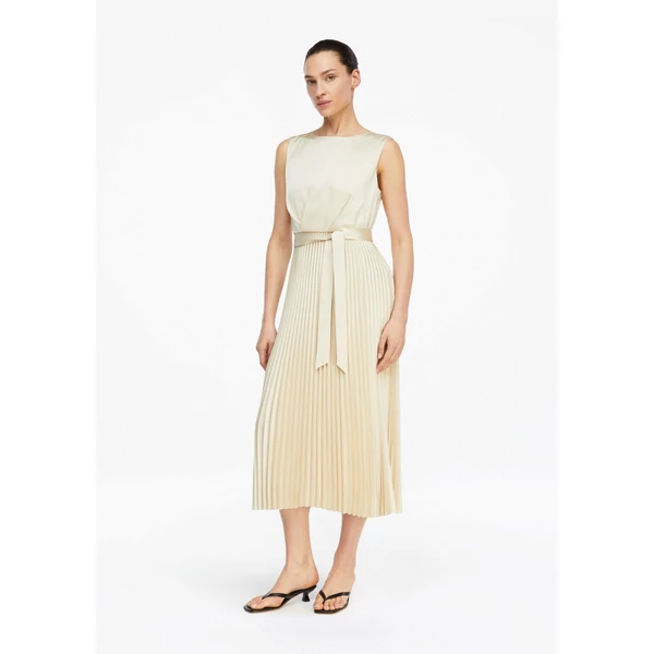 Satin dress with pleated skirt