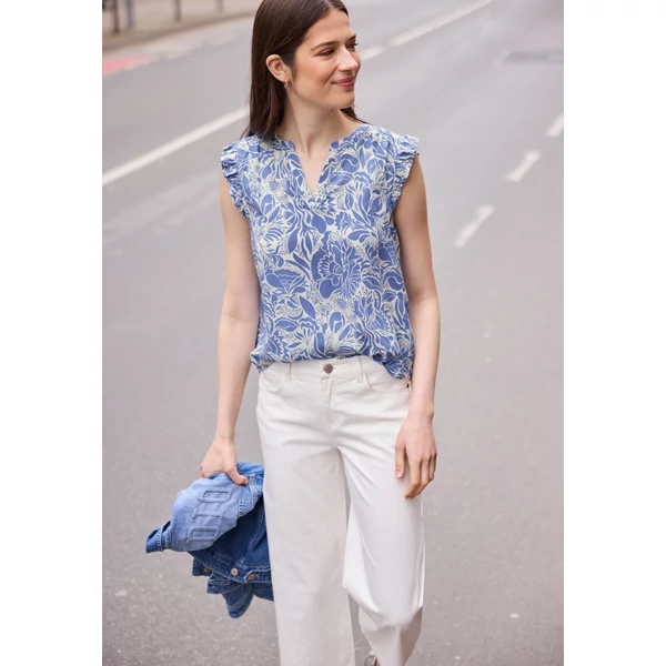 Blúz-Ing - Splitneck top w volants AOP - 2604