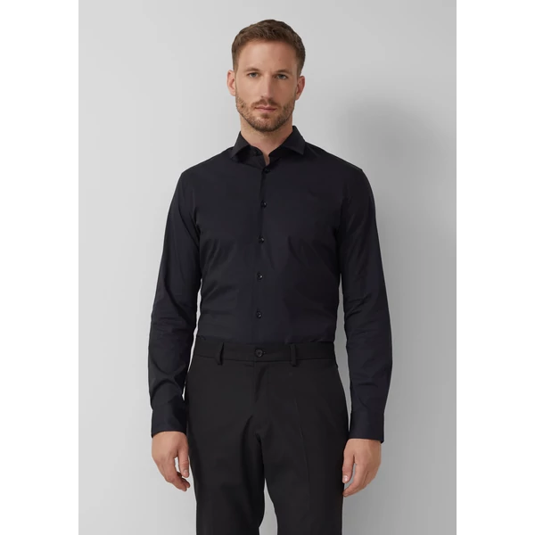 Ing -  Tailored fit: business shirt made from stretch cotton  - Black | s.Oliver 2510