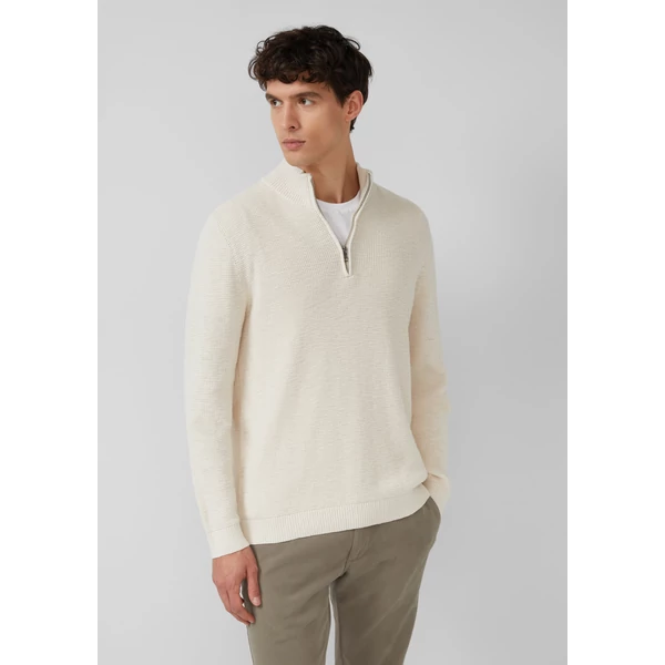 Pulóver -  Cotton sweater with structure and troyer collar  - Beige | s.Oliver 2510