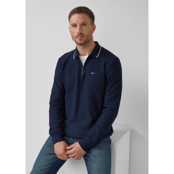 Póló -  Zip polo shirt in textured jersey with breast pocket  - Blue | s.Oliver 2510