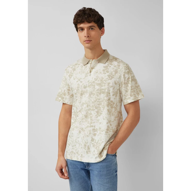 Polo shirt with all-over print and flame yarn structure