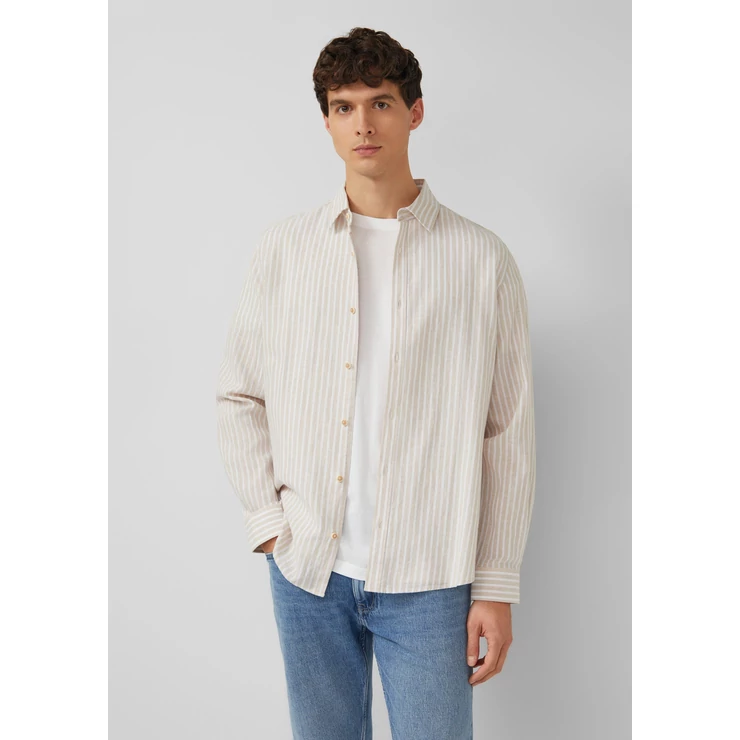 Regular fit: linen blend shirt with stripes