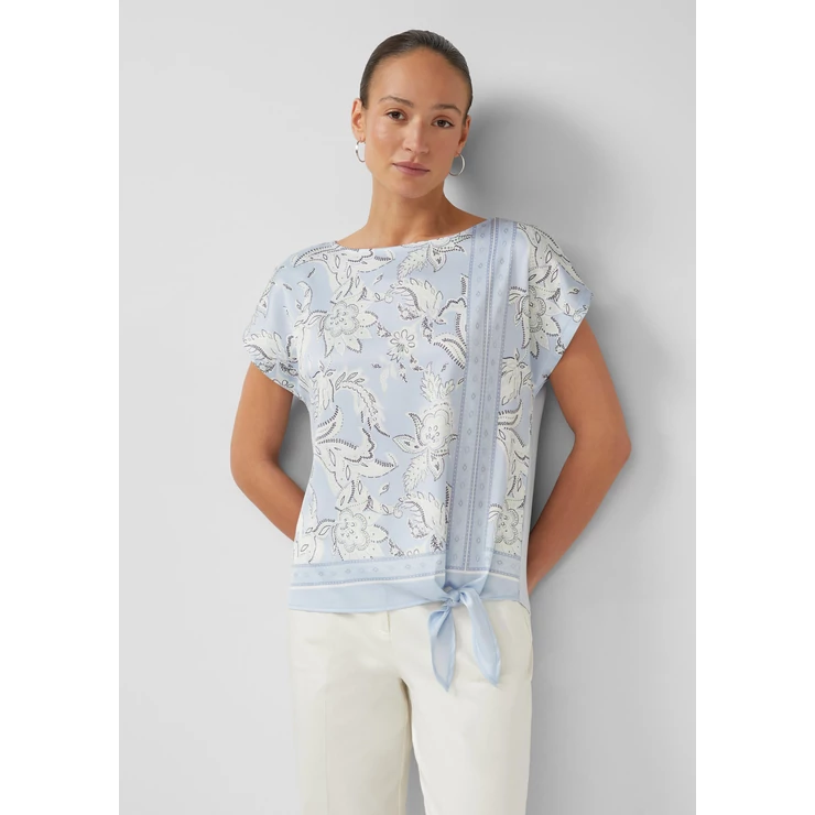 Blouse shirt with bateau neckline and tie detail