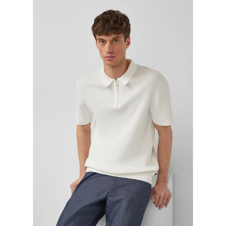 Ribbed knitted cotton polo with zipper