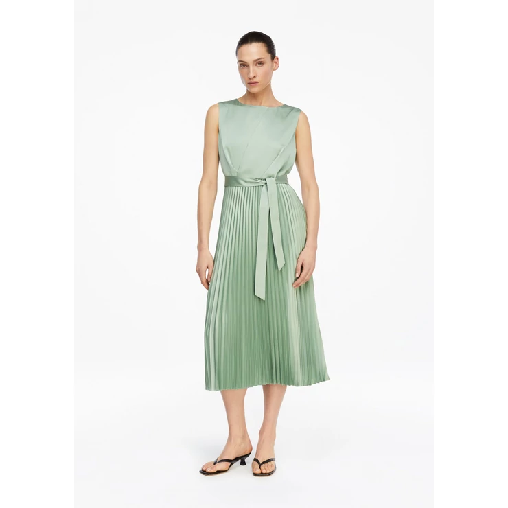 Satin dress with pleated skirt
