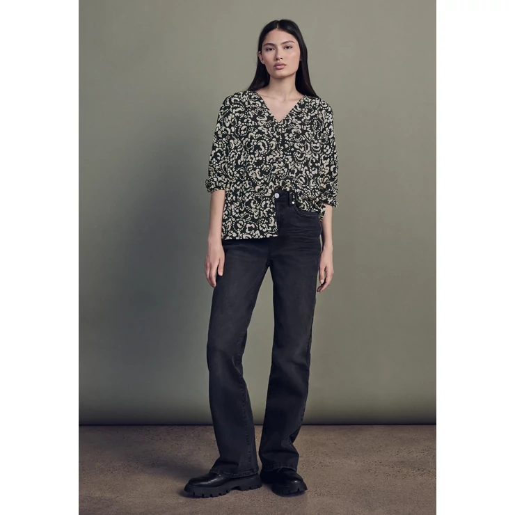 Blúz-Ing - Buttoned V-neck blouse AOP 2510 WS02