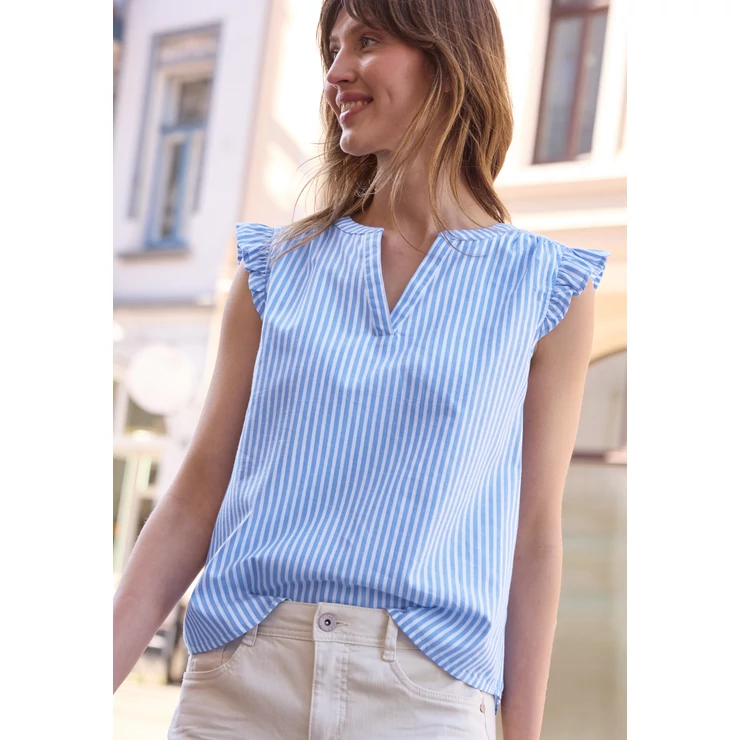 Blúz-Ing - Striped Splitneck top w volant - 2604