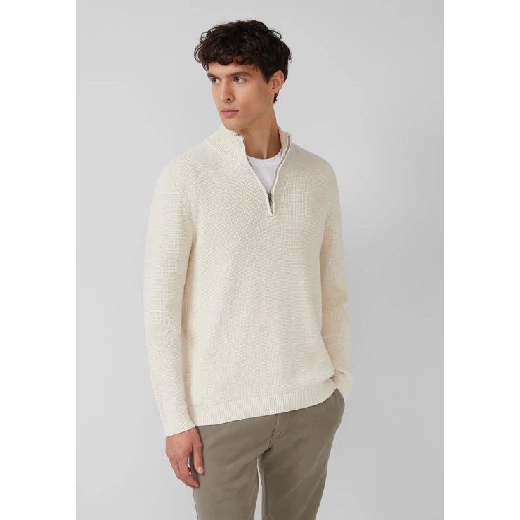 Pulóver -  Cotton sweater with structure and troyer collar  - Beige | s.Oliver 2510