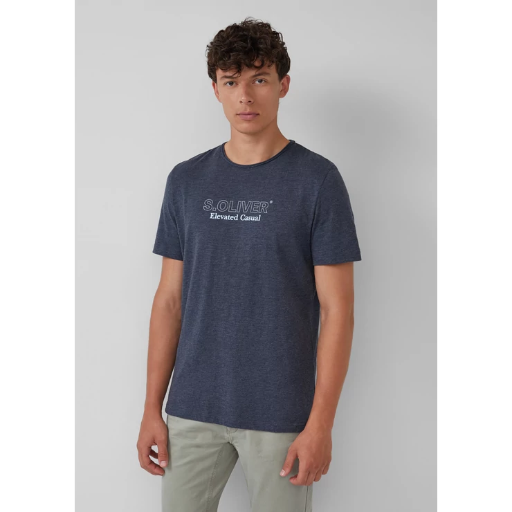 Póló -  Melange T-shirt with a rolled edge and a front print  - Blue | s.Oliver 2510