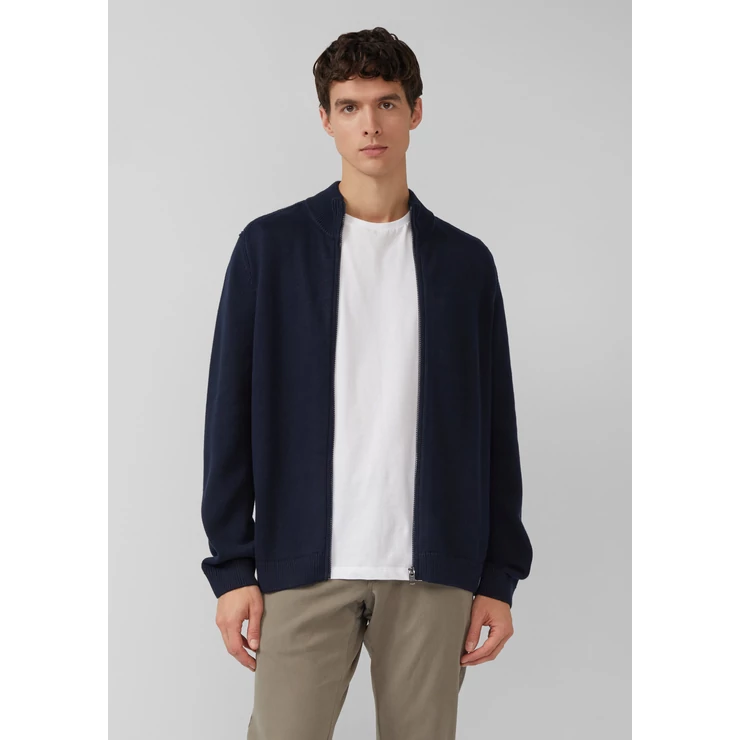 Dzseki -  Cotton cardigan with stand-up collar and logo patch  - Blue | s.Oliver 2510