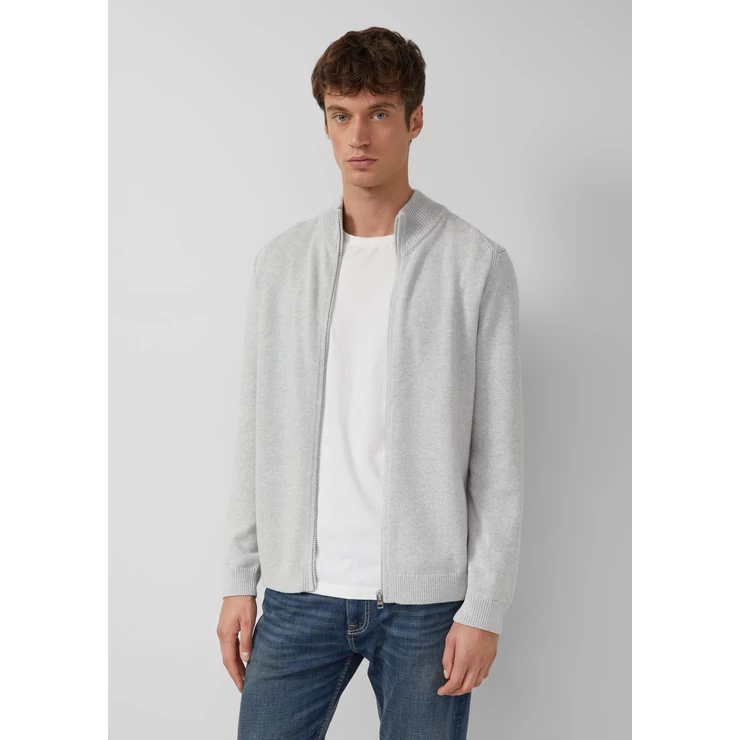Dzseki -  Cotton cardigan with stand-up collar and logo patch  - Grey | s.Oliver 2510