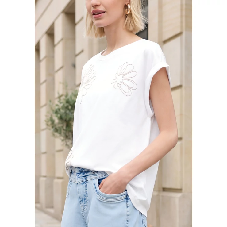Póló - embroidered flower shirt - 2605