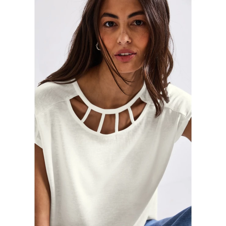 Ing - linen look shirt w.cut out nec 2505