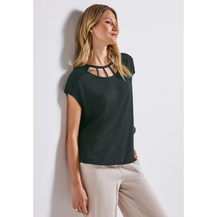 Ing - linen look shirt w.cut out nec 2505