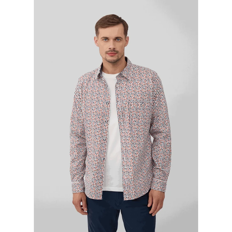 Ing -  Slim fit: patterned shirt made from stretch cotton  - White | s.Oliver 2510 WSF02